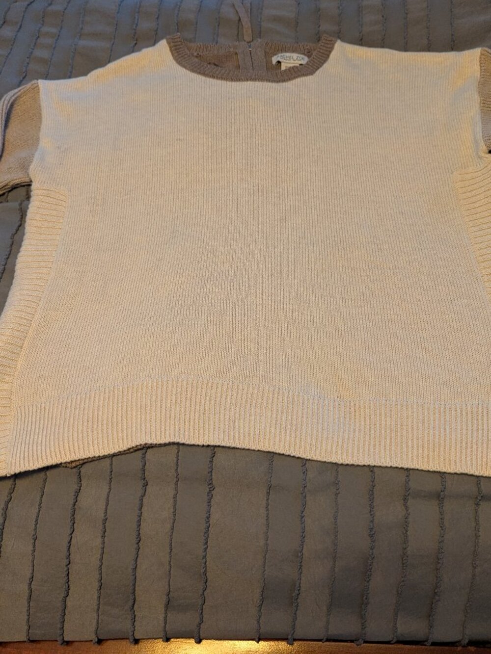 Rachel Zoe Neutral Zip Back Knit Sweater Color Block Pullover Large Cotton Blend - Picture 1 of 7